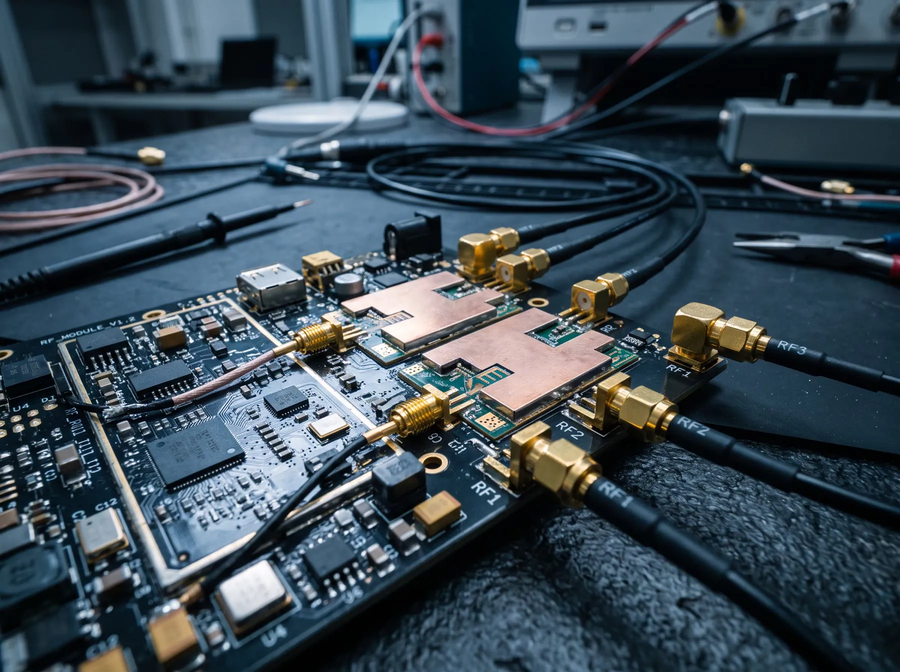 RF communication board with antenna modules